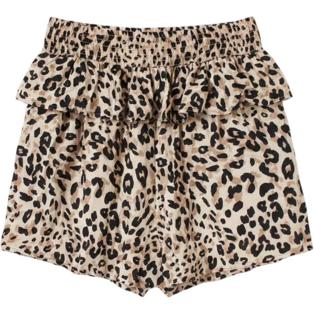 Jessica Simpson Leopard Print Ruffle Smocked Waist Mini Skirt Tan Black Size 12